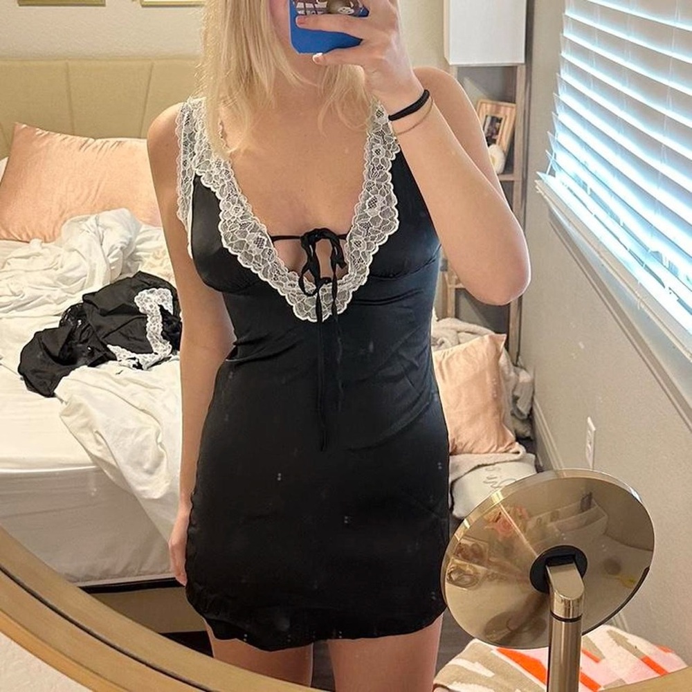 Black satin mini dress